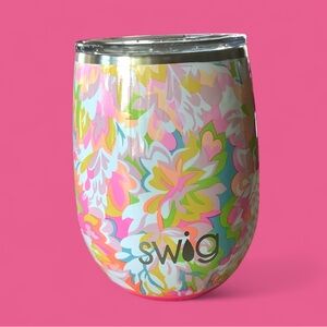 SWIG Insulated Floral Pink Wine Cup with Lid